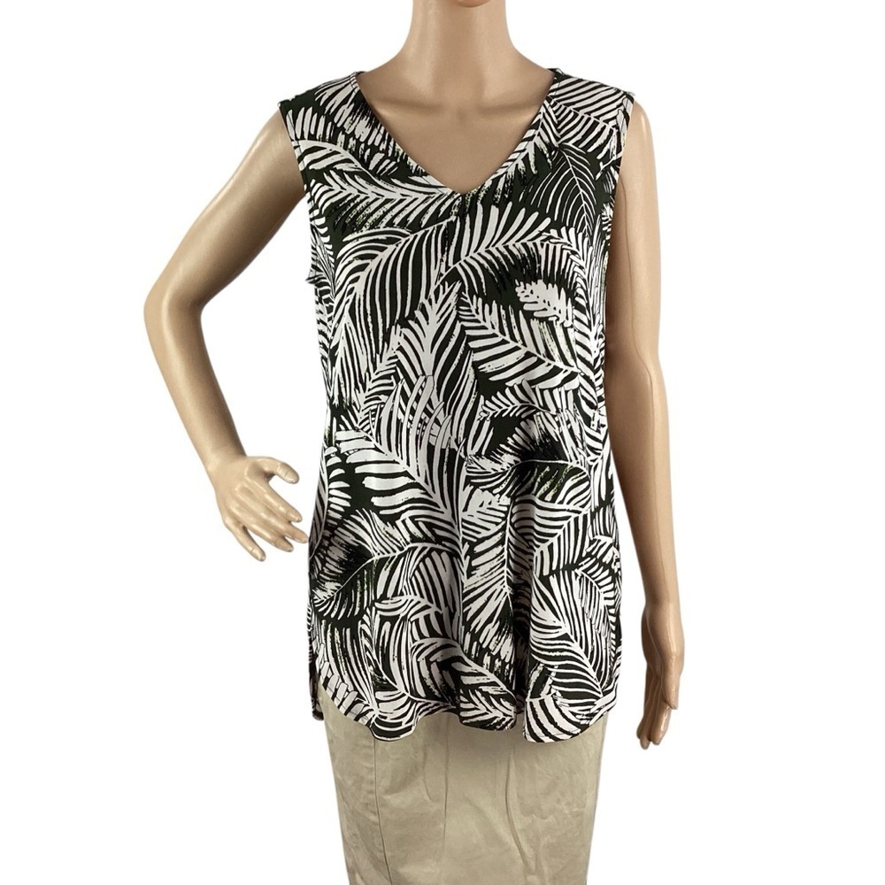 Kasper Sleeveless Palm Print Blouse Tropical Leaf Top Size S